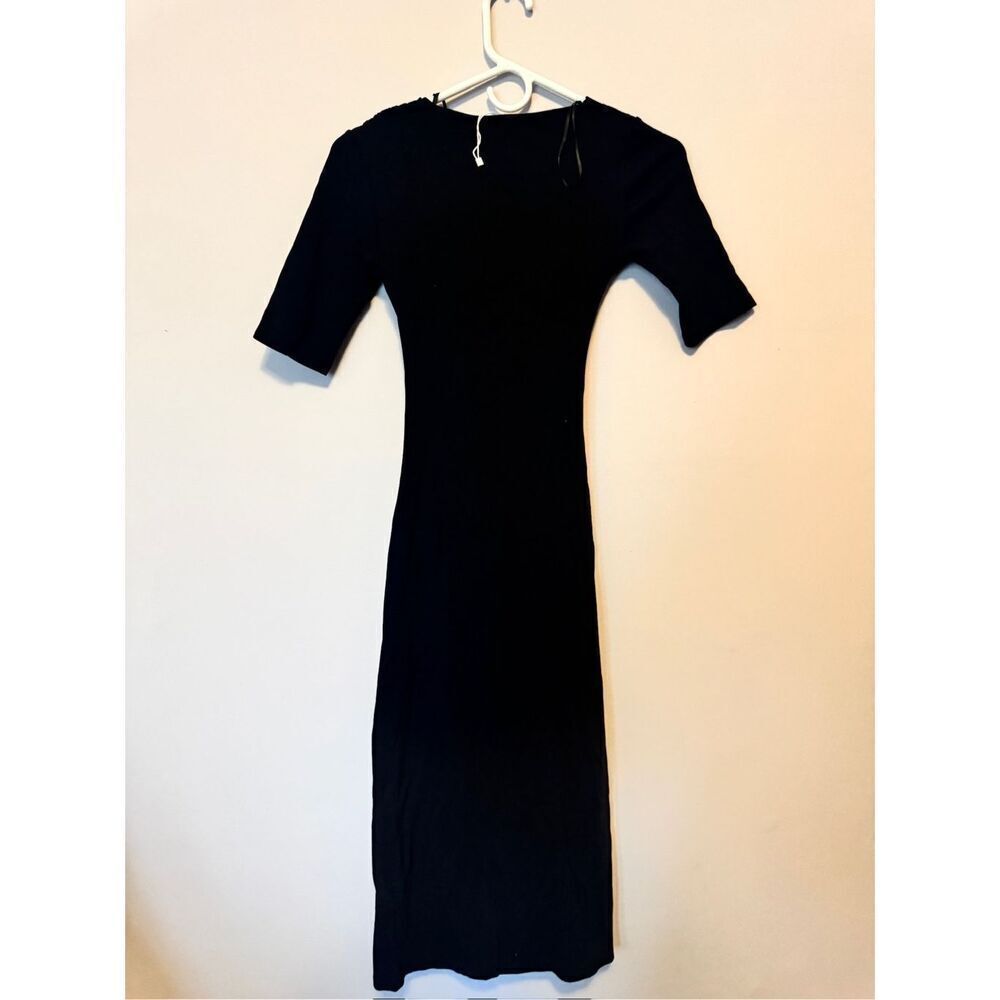 ZARA BLACK Drape Short Sleeve Long Dress Fit To Body Size small NWOT - Picture 4 of 4